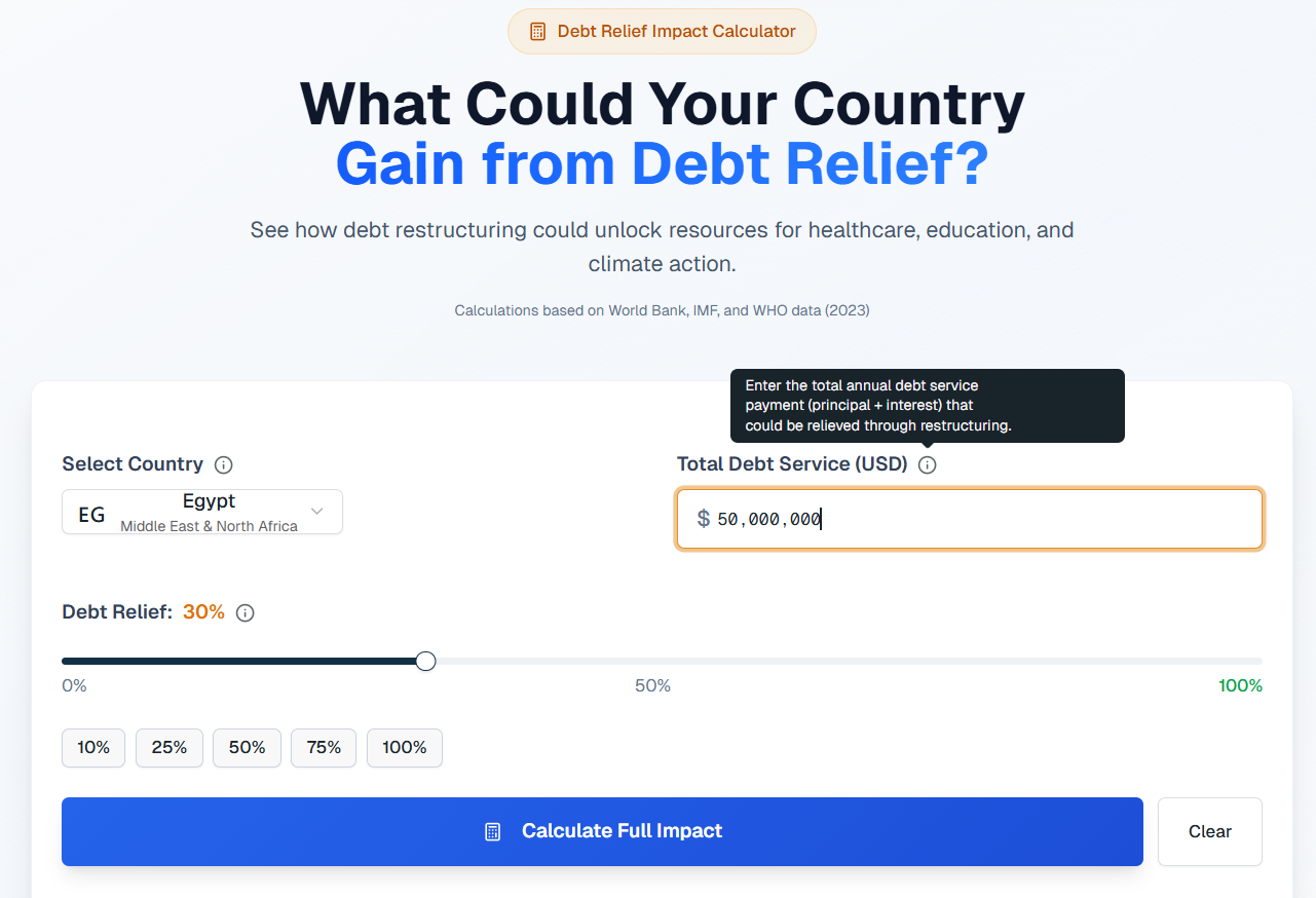 Debt Justice Impact Calculator Interface